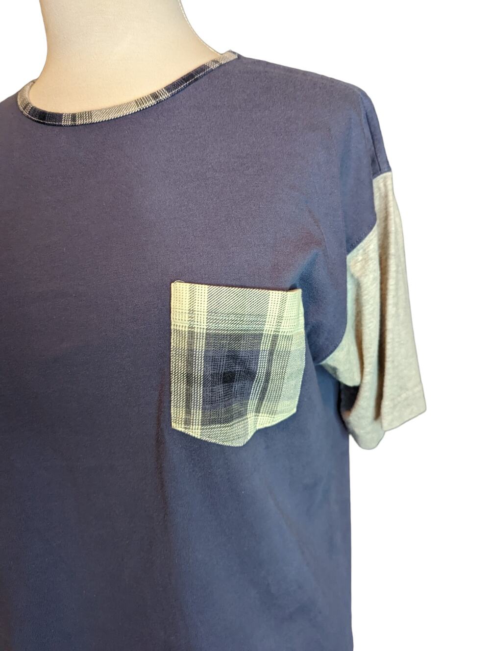 Pajama Sleep Shirt with Plaid Pocket Size M